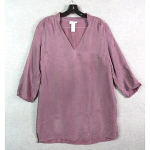 Soft Surroundings Womens Shirt M Purple 3/4  Sleeve Tunic Lagenlook Cupro Office